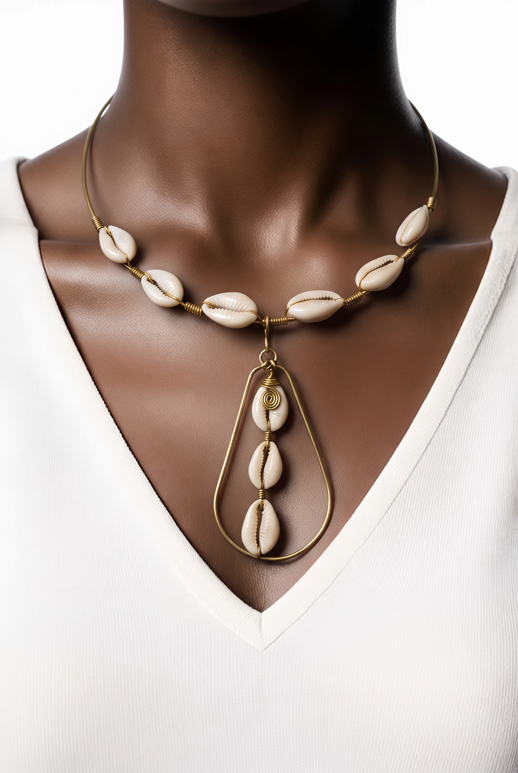 Cowri drop Brass Necklace